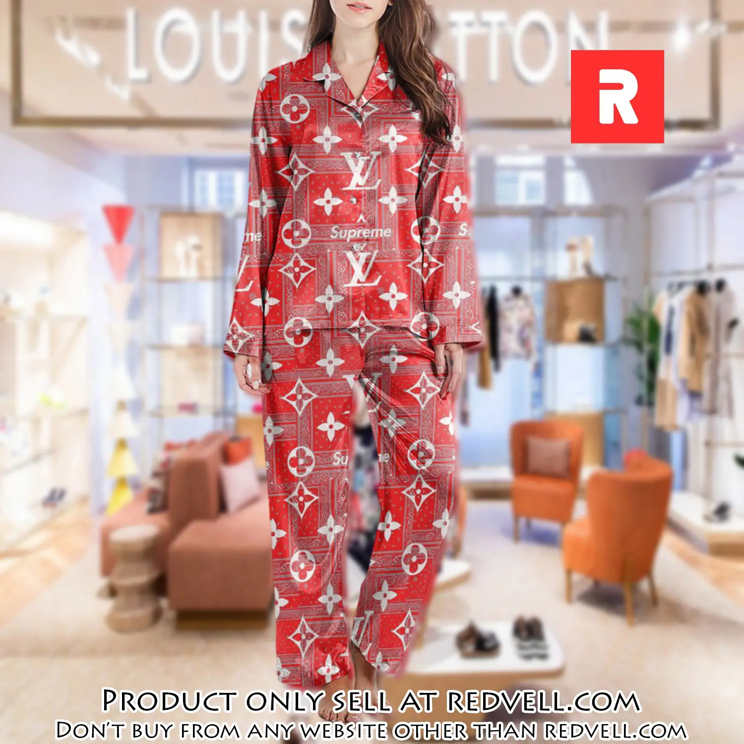 Lv monogram long satin pajama set pjs1022 rv5542269